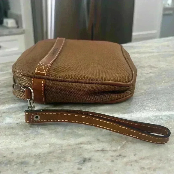 Lancel Paris Canvas Toiletry Dopp Bag Travel Camel Color Brown trim - Picture 3 of 12